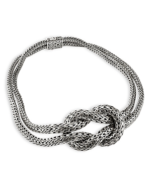 Sterling Silver Classic Chain Love Knot Double Strand Collar Necklace, 16