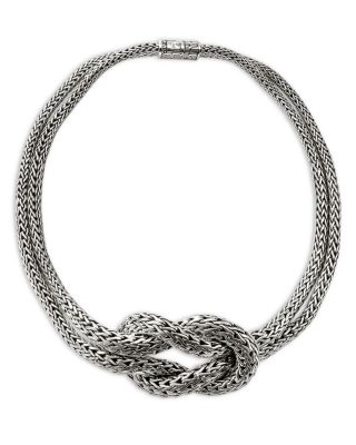 Classic Chain Love Knot Double Strand Collar Necklace, 16"