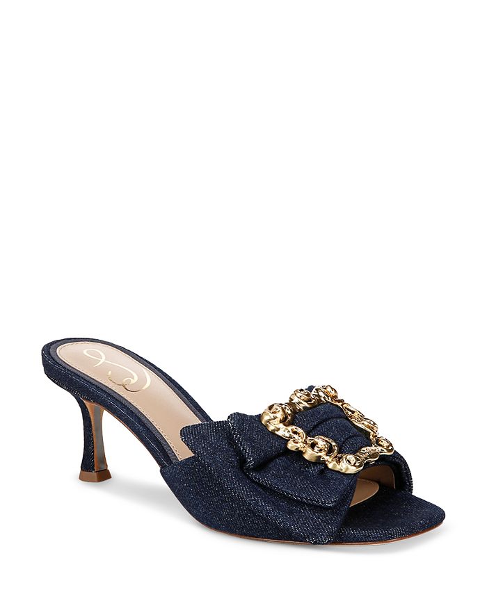 Sam Edelman Women s Pietra Square Toe Embellished Mid Heel Sandals