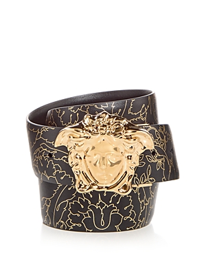 Shop Versace Men's Barocco Print Reversible Leather Belt In Black+gold