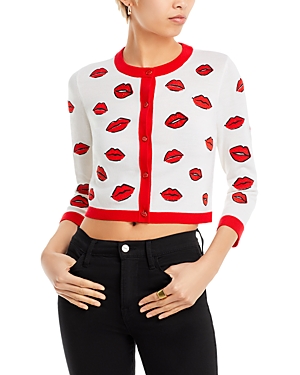 Alice And Olivia Daroda Kiss Crewneck Cropped Cardigan In Multicolor In Sftwhmlti