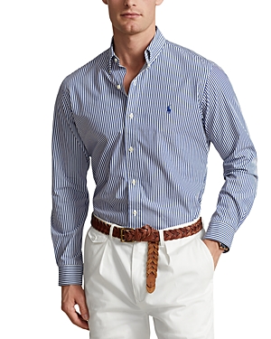 Polo Ralph Lauren Cotton Stretch Poplin Classic Fit Button Down Shirt In Navy/white