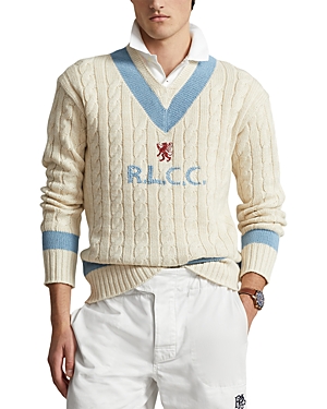 Polo Ralph Lauren Embroidered Cricket Sweater In Parchment Cream Combo