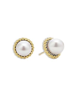 LAGOS - 18K Yellow Gold & Sterling Silver Luna Cultured Freshwater Pearl Stud Earrings