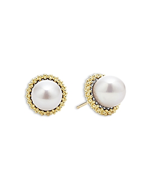 Shop Lagos 18k Yellow Gold & Sterling Silver Luna Cultured Freshwater Pearl Stud Earrings In White/gold