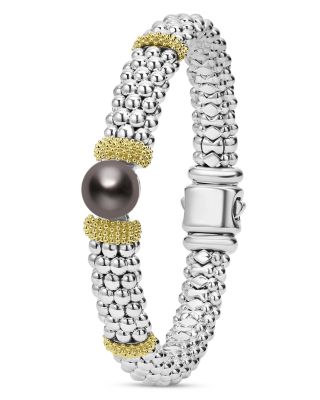 18K Yellow Gold & Sterling Silver Luna Black Tahitian Pearl Caviar Bead Bracelet