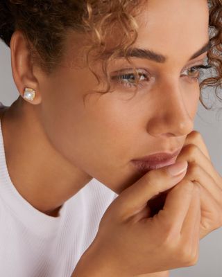 18K Yellow Gold & Sterling Silver Luna Cultured Freshwater Pearl & Diamond Stud Earrings