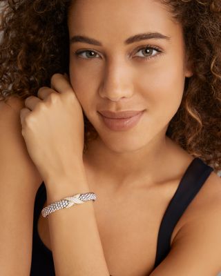 18K Yellow Gold & Sterling Silver Embrace Diamond Pav&eacute; X Caviar Bead Bracelet