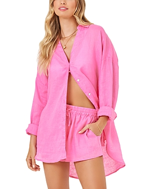 L*space Women's Rio Linen Oversized Button-up Tunic In Guava