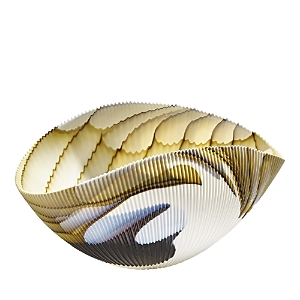 Global Views Medium Pleated Bowl, Amber/blue Filigree In Amber/blue