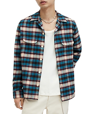 Shop Allsaints Crayo Relaxed Fit Embroidered Flannel Shirt In Sur Blue