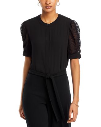T-Tahari Chiffon Floral Shoulder Sweater