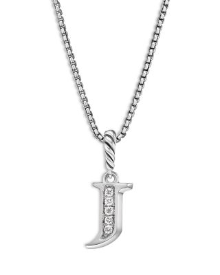 Pav&eacute; Initial Pendant Necklace in Sterling Silver with Diamond, 16"