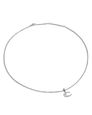 Pav&eacute; Initial Pendant Necklace in Sterling Silver with Diamond, 16"