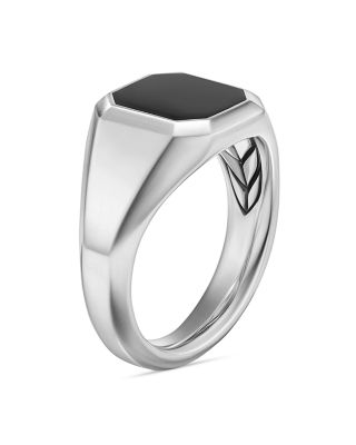 Men's Streamline&reg; Signet Ring in Sterling Silver with Black Onyx, 14mm