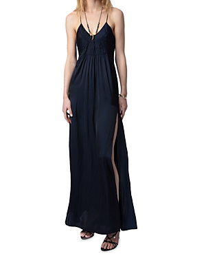 Shop Zadig & Voltaire Rayonne Satin Maxi Dress In Encre