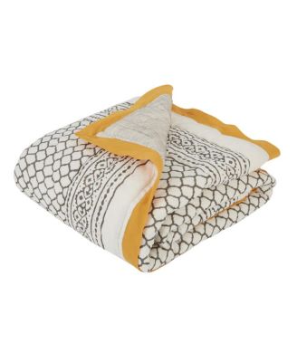 Unisex Handmade Block-Printed Cotton Crib Quilt - Baby, Little Kid, Big Kid