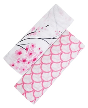 Shop Malabar Baby Unisex Swaddle Gift Set - Baby, Little Kid In Cherry Blossom + Pink Rainbow