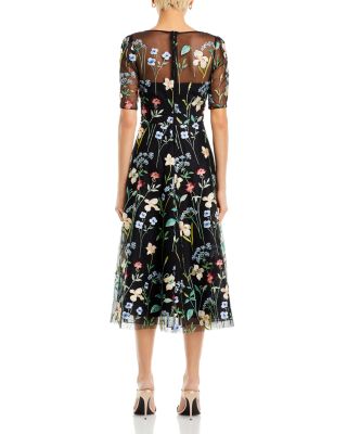 Floral Embroidered Tulle Midi Dress