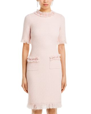 Embellished Fringe Trim Tweed Sheath Dress