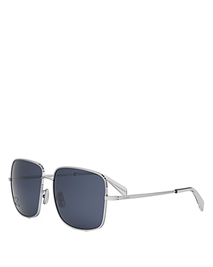 Shop Celine Rhinestone Triomphe Square Sunglasses, 59mm In Silver/blue Solid