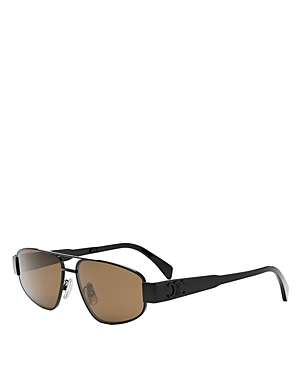 Shop Celine Metal Triomphe Pilot Sunglasses, 57mm In Black/brown Solid