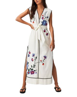 sachin and babi light blue dress ASOS EDITION large scale floral and leaf embroidered midi dress in cream main image 1