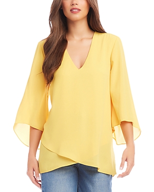 Karen Kane Petite Crossover Hem Top In Yellow