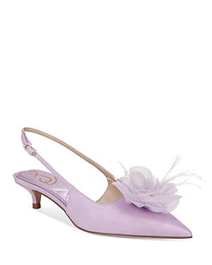 Shop Sam Edelman Women's Faye Pointed Toe Flower Accent Slingback Kitten Heel Pumps In Orchid Blossom