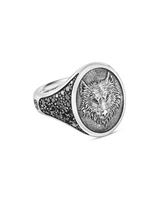 David Yurman - Men's Sterling Silver Petrvs&reg; Black Diamond Wolf Ring