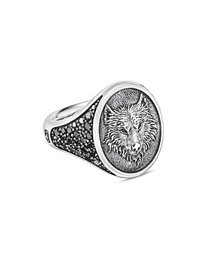 Men's Sterling Silver Petrvs Black Diamond Wolf Ring