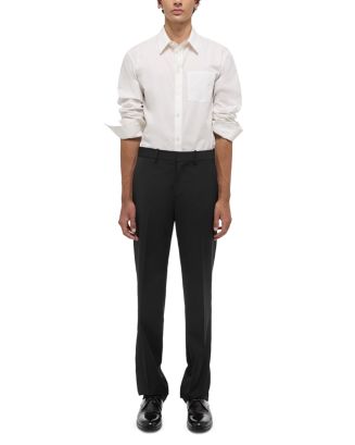 HELMUT LANG Size 31 Black Contrast Trim Virgin Wool Flat Front Dress Pants main image 1