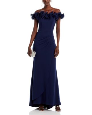 Ruffled Neck Evening Gown-Exclusive