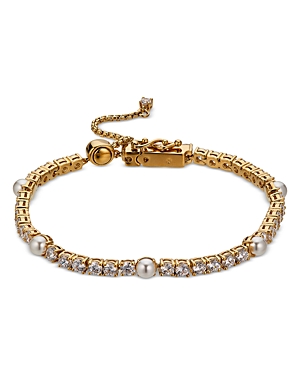 Nadri Gwen Cubic Zirconia & Imitation Pearl Tennis Style Slider Bracelet In Gold