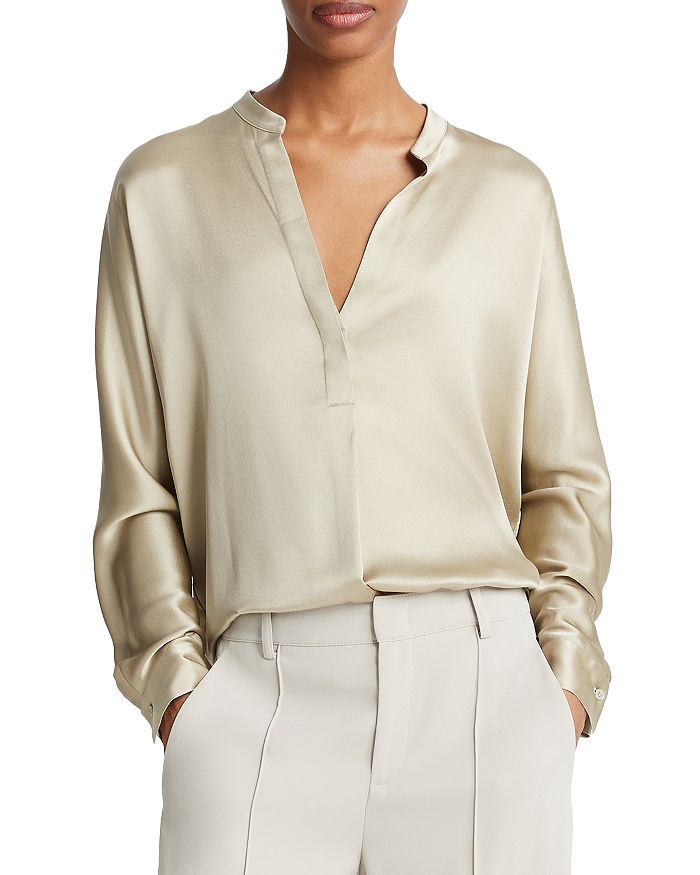 Vince Band Collar Silk Blouse Bloomingdale's