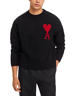 Shop Ami Alexandre Mattiussi De Coeur Wool Crewneck Sweater In Black Red