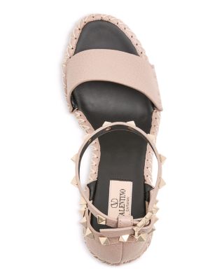 Double Rockstud Ankle-Strap Espadrille Wedge Sandals