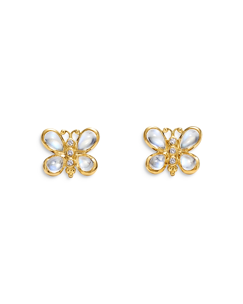Temple St Clair Women's Piccola Luna 18k Yellow Gold, Blue Moonstone & 0.05 Tcw Diamond Butterfly Stud Earrings In Blue/gold