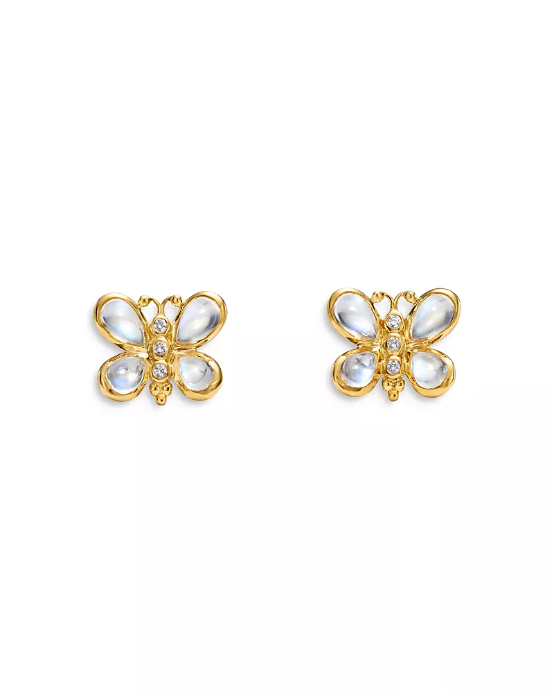 Temple St. Clair 18K Yellow Gold Royal Piccola Luna Moonstone & Diamond Butterfly Stud Earrings