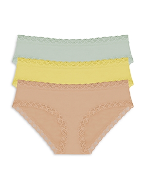 Shop Natori Bliss Girl Briefs, Set Of 3 In Morning Dew/yellow/cafe