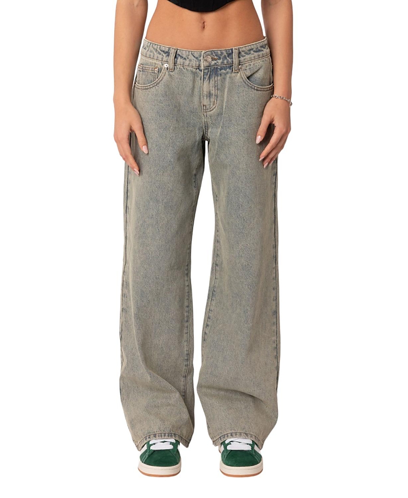 Edikted Magda Low Rise Acid Wash Jeans