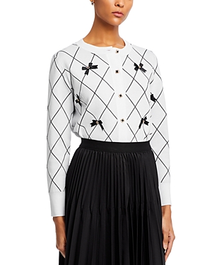 Nancy Yang Bow Print Sweater In Black/ White