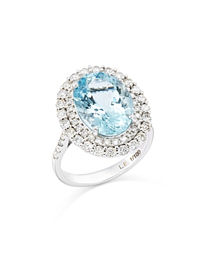 Shop Bloomingdale's Limited Edition Aquamarine & Diamond Halo Ring In 14k White Gold In Blue/white