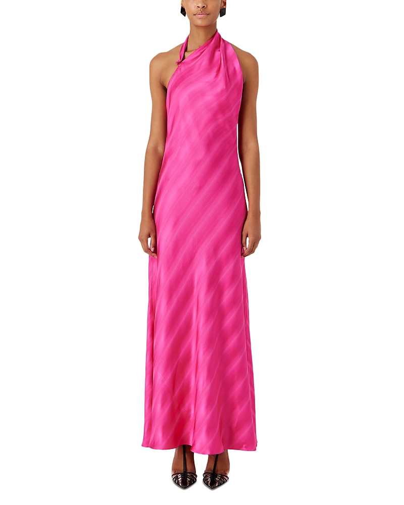 Emporio Armani Striped Satin Halter Gown In Electric Pink