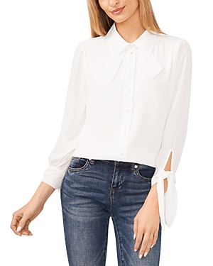 Shop Cece Button Down Tie Cuff Shirt In New Ivory