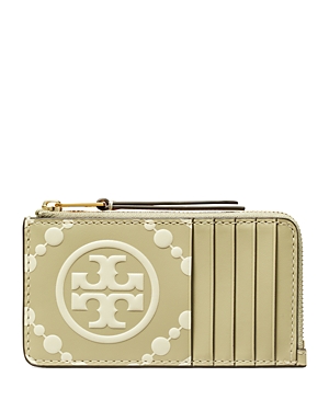 Tory Burch T Monogram Contrast Embossed Leather Zip Card Case