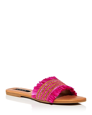 Shop Aqua Women's Meile Fringed Raffia Slide Sandals - 100% Exclusive In Fuschia Multi
