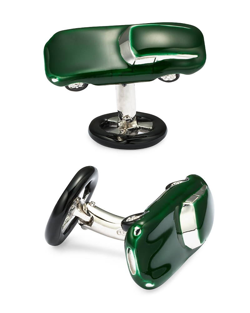 Jan Leslie Men's Vintage Sports Car Sterling Silver & Enamel Cufflinks In Green