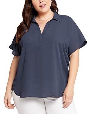 Nydj Plus Size Becky Blouse In Oxford Navy