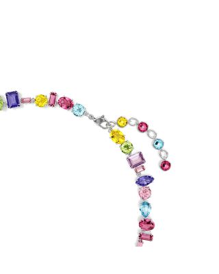 Gema Asymmetric Mixed Cut Crystal Necklace in Rhodium Plated, 14&amp;quot;